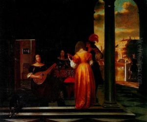 Three Women And A Man Making Music In A Vestibule