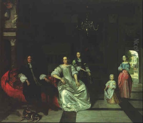 Group Portrait Of The Jacott-hoppesack Family With A Hound In A Sumptuous Classical Interior - view 1