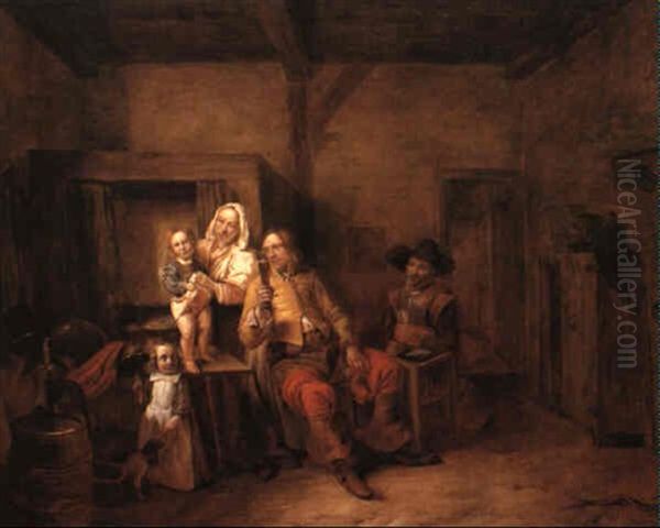 A Soldier And His Family In An Interior - view 1