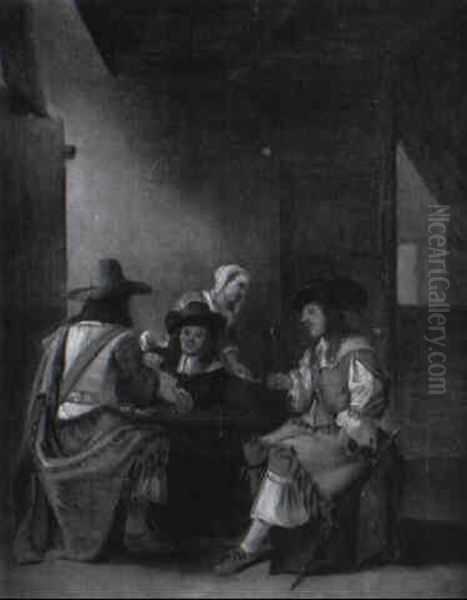 Soldiers Playing Cards And Drinking Wine In An Inn - view 1