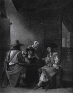 Soldiers Playing Cards And Drinking Wine In An Inn by Pieter De Hooch