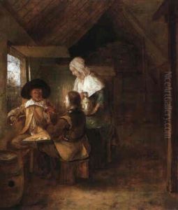 Maid Serving Officers In A Stable by Pieter De Hooch