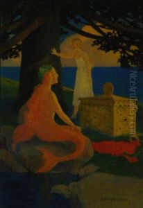 Seated Mermaid And Standing Woman by George Washington Hood