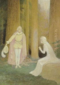 Prince Bowing To Woman In Forest by George Washington Hood