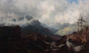 Cattle In A Highland Landscape At Sunrise; Highland Landscape At Sunset by Samuel John Barnes