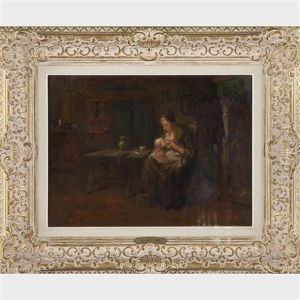 Interior With Mother Feeding Her Baby by Bernard Johann De Hoog