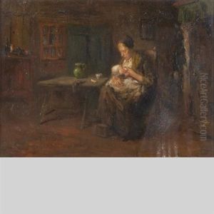 Interior With Mother Feeding Her Baby by Bernard Johann De Hoog