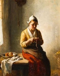 A Girl Peeling Apples by Bernard Johann De Hoog