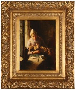 Woman And Child In A Dutch Interior by Bernard Johann De Hoog