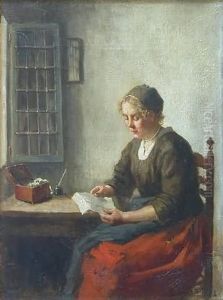 A Young Lady Reading At A Table by Bernard Johann De Hoog