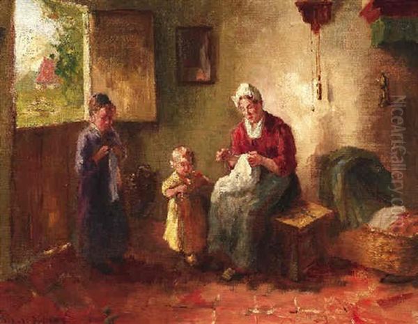 Mutter Mit Zwei Kleinkindern In Der Bauernkate - view 1
