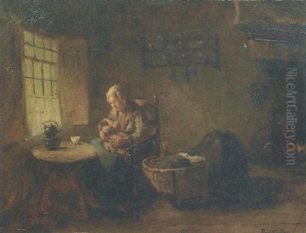 Mother Feeding A Baby In Cottage Interior - view 1