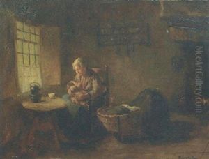 Mother Feeding A Baby In Cottage Interior