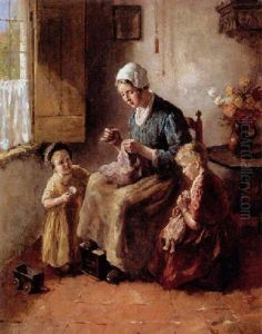 Mother With Children In An Interior by Bernard Johann De Hoog