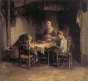 Interior Med Mor Og Born Ved Middagsbordet by Bernard Johann De Hoog