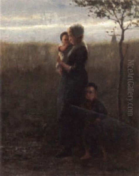 Mother And Children On Country Lane - view 1