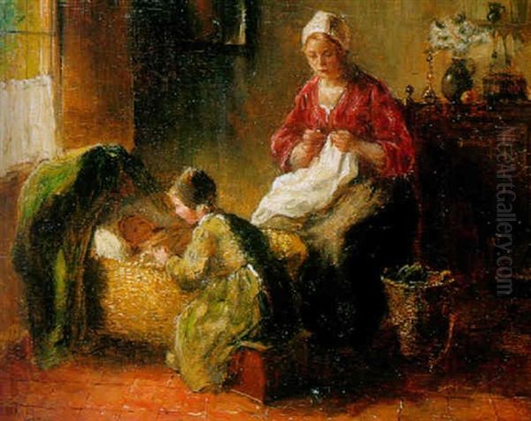 A Cottage Interior With A Mother, Child And Baby - view 1