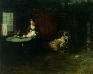 A Family In A Laren Interior by Bernard Johann De Hoog