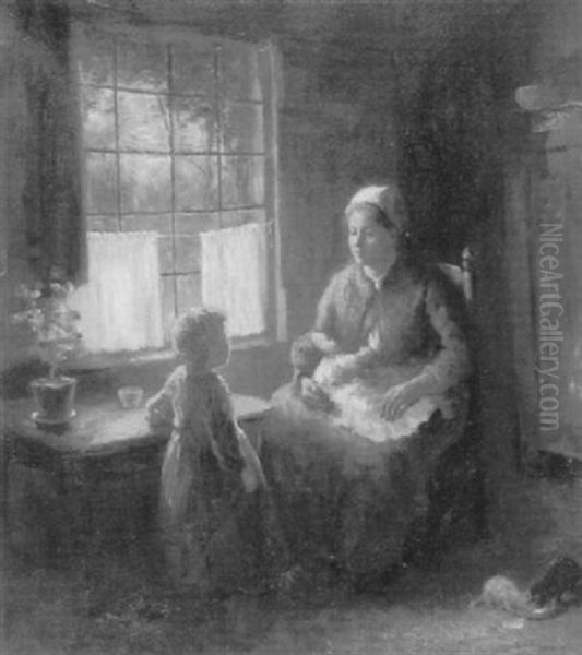 Mother And Children In A Kitchen Interior - view 1