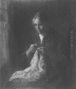 Woman Sewing At A Window by Bernard Johann De Hoog