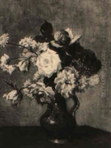 A Still Life With Flowers In A Vase On A Table by Bernard Johann De Hoog