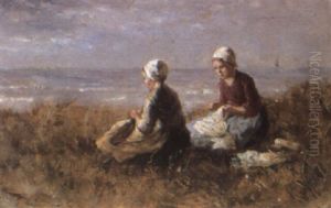 Fishergirls Sewing On A Clifftop