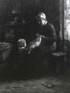 The Sewing Lesson by Bernard Johann De Hoog