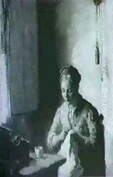 Woman Sewing By A Window - view 1
