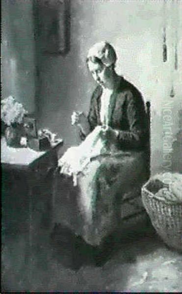 Woman Sewing In An Interior - view 1