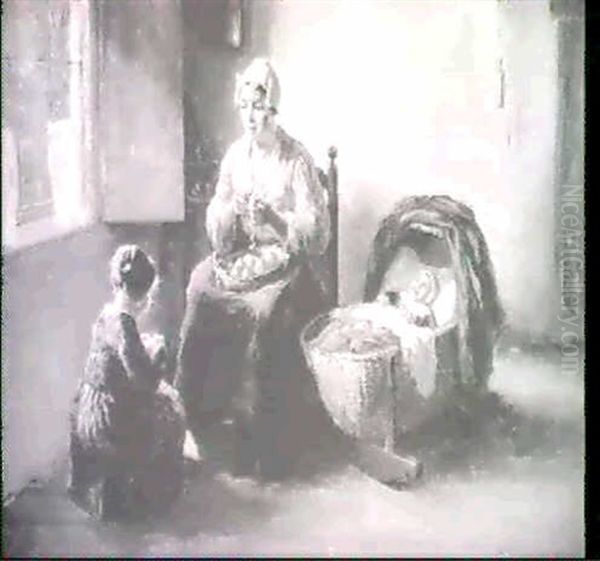 Mother, Daughter And Baby In An Interior - view 1