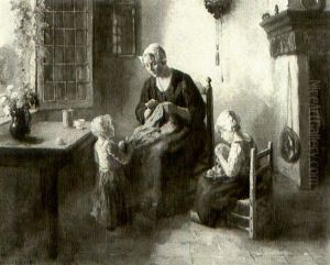 Helping Mother by Bernard Johann De Hoog