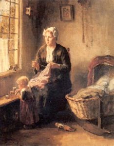 Mother And Children In An Interior by Bernard Johann De Hoog