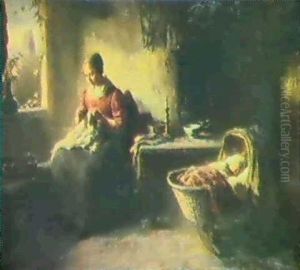 Sewing By The Window by Bernard Johann De Hoog