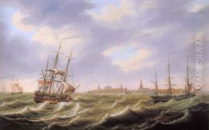 Shipping Off A Harbour (flushing?) by Engel Hoogerheyden