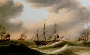 Dutch Men-of-war In Choppy Seas by Engel Hoogerheyden