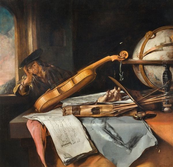 Vanitas-stillleben Mit Nachdenkendem Jungen Mann - view 1
