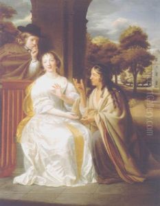 A Gypsy Telling The Fortune Of A Couple Under An Arcade, A Country House In A Garden Beyond