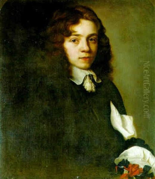 Portrait Of A Young Gentleman, In Black Costume With Red And Black Ribbons - view 1