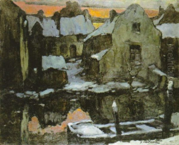 Besneeuwde Huizen Aan Waterkant - view 1