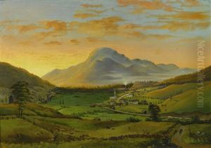 View Of West Rutland, Vermont At Sundown, With Mt. Hanley In The Distance