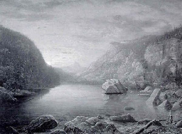 Hunter In A Mountain Landscape At Sunrise - view 1