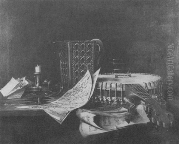 Still Life Of Books, Playing Cards, Sheet Music, And A Banjo - view 1