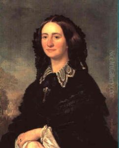 Halbfiguriges Portrait Der Johanna Von Salisch Vor Land-    Schaftshintergrund
