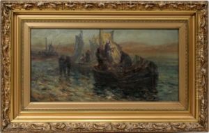 Fisherman In Boats by Robert B. Hopkin