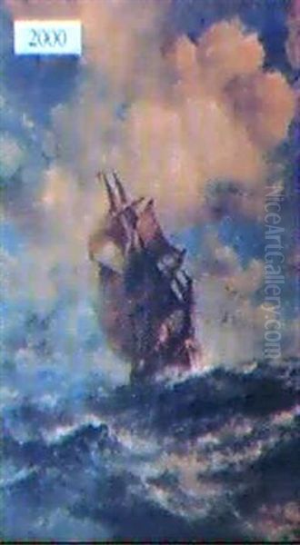 Sailing Ship On Choppy Water With Seagulls - view 1