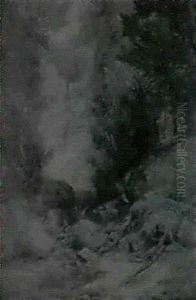 Forest Landscape With A Waterfall, Glen Ellis, New Hampshire by Robert B. Hopkin