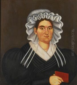 Portrait Of A Woman Wearing A White Bonnet And Holding A Red Book