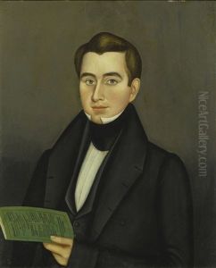 Portrait Of A Young Man Holding A Green Pamphlet "missionary Herald" (possibly Marcus Whitman Of Cuba, New York)
