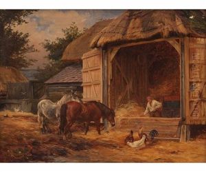 Farmyard Scene With Horses by William H. Hopkins