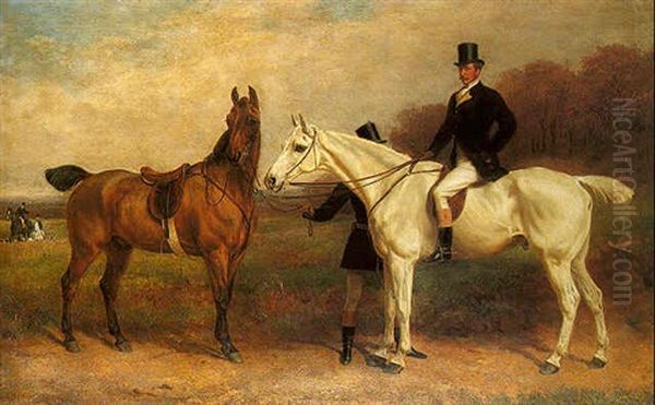 The Earl Of Hardwick With Two Hunters And A Groom - view 1